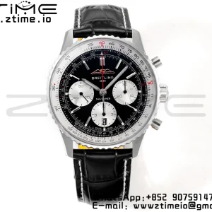 Breitling Navitimer B01 43mm SS BLS 1:1 Best Edition Black Dial on Black Leather Strap A7750 - Super Clone Watch | 1:1 Best Version