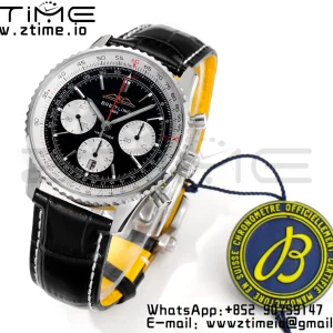 Breitling Navitimer B01 43mm SS BLS 1:1 Best Edition Black Dial on Black Leather Strap A7750 - Super Clone Watch | 1:1 Best Version