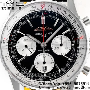 Breitling Navitimer B01 43mm SS BLS 1:1 Best Edition Black Dial on Black Leather Strap A7750 - Super Clone Watch | 1:1 Best Version