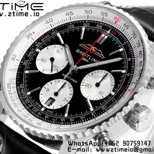Breitling Navitimer B01 43mm SS BLS 1:1 Best Edition Black Dial on Black Leather Strap A7750 - Super Clone Watch | 1:1 Best Version
