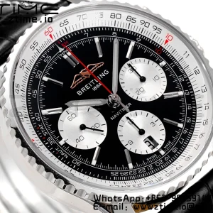Breitling Navitimer B01 43mm SS BLS 1:1 Best Edition Black Dial on Black Leather Strap A7750 - Super Clone Watch | 1:1 Best Version