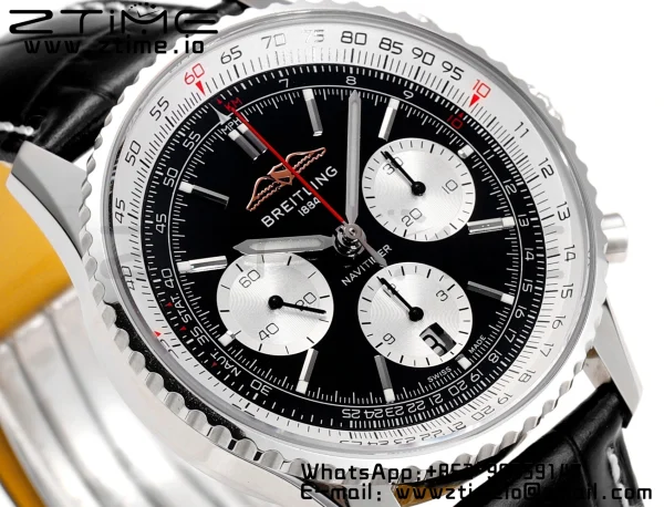 Breitling Navitimer B01 43mm SS BLS 1:1 Best Edition Black Dial on Black Leather Strap A7750 - Super Clone Watch | 1:1 Best Version