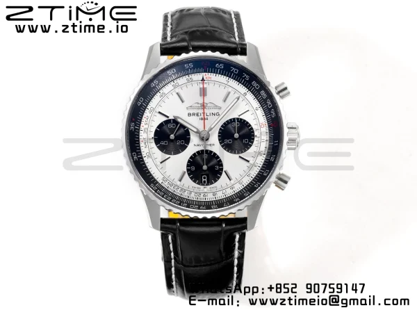 Breitling Navitimer B01 43mm SS BLS 1:1 Best Edition Cadran alb pe curea din piele neagră A7750 - Super Clone Watch | 1:1 Best Version