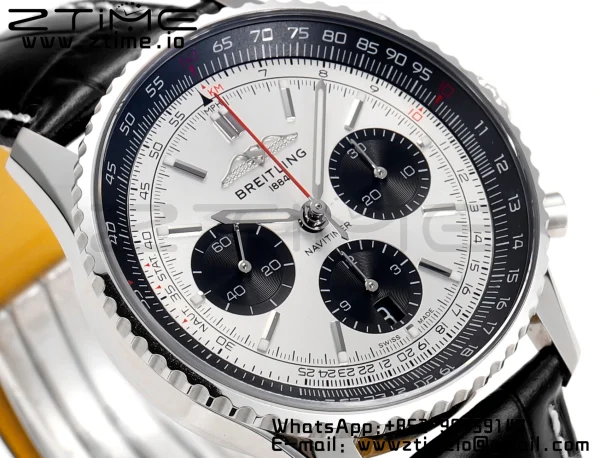 Breitling Navitimer B01 43mm SS BLS 1:1 Best Edition Cadran alb pe curea din piele neagră A7750 - Super Clone Watch | 1:1 Best Version