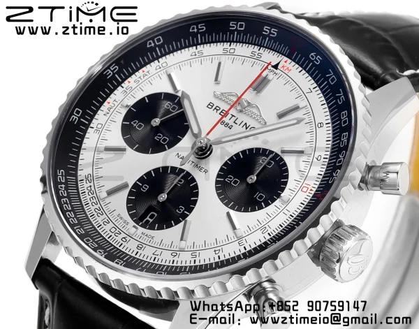 Breitling Navitimer B01 43mm SS BLS 1:1 Best Edition Cadran alb pe curea din piele neagră A7750 - Super Clone Watch | 1:1 Best Version