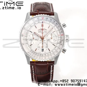 Breitling Navitimer B01 43mm SS BLS 1:1 Best Edition White Dial on Black Leather Strap A7750 - Super Clone Watch | 1:1 Best Version