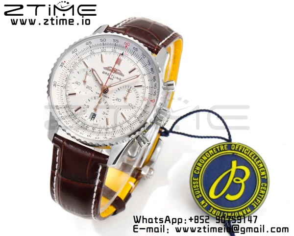 Breitling Navitimer B01 43mm SS BLS 1:1 Best Edition White Dial musta nahkahihna A7750 - Super Clone Watch | 1:1 Paras versio