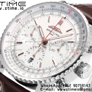 Breitling Navitimer B01 43mm SS BLS 1:1 Best Edition White Dial musta nahkahihna A7750 - Super Clone Watch | 1:1 Paras versio