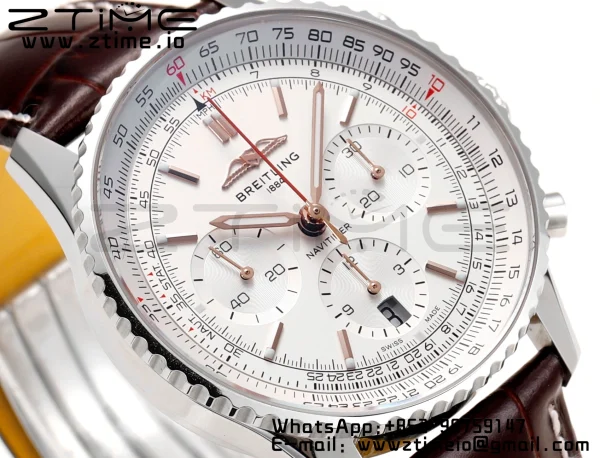 Breitling Navitimer B01 43mm SS BLS 1:1 Best Edition White Dial musta nahkahihna A7750 - Super Clone Watch | 1:1 Paras versio