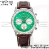 Breitling Navitimer B01 43mm SS BLS 1:1 Best Edition Light Green Dial on Black Leather Strap A7750 - Super Clone Watch | 1:1 Best Version