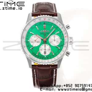 Breitling Navitimer B01 43mm SS BLS 1:1 Best Edition Light Green Dial on Black Leather Strap A7750 - Super Clone Watch | 1:1 Best Version