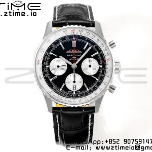Breitling Navitimer B01 43mm SS BLS 1:1 Best Edition Black Dial on Black Leather Strap A7750 - Super Clone Watch | 1:1 Best Version