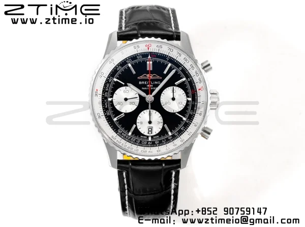 Breitling Navitimer B01 43mm SS BLS 1:1 Best Edition Quadrante nero su cinturino in pelle nera A7750 - Orologio Super Clone | 1:1 Best Version