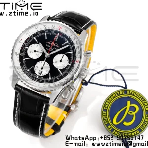 Breitling Navitimer B01 43mm SS BLS 1:1 Best Edition Quadrante nero su cinturino in pelle nera A7750 - Orologio Super Clone | 1:1 Best Version