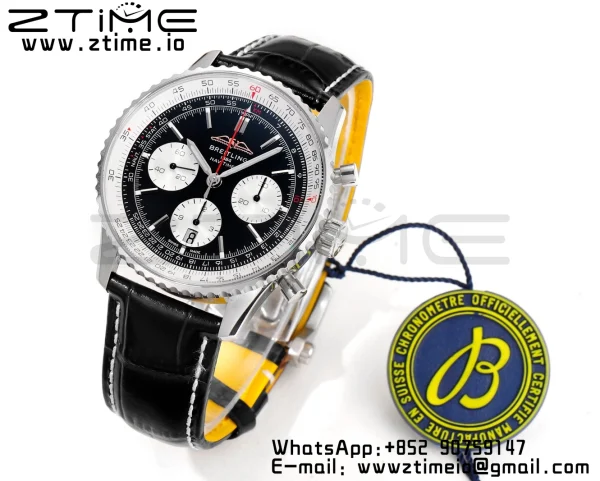 Breitling Navitimer B01 43mm SS BLS 1:1 Best Edition Quadrante nero su cinturino in pelle nera A7750 - Orologio Super Clone | 1:1 Best Version