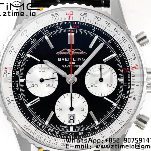 Breitling Navitimer B01 43mm SS BLS 1:1 Best Edition Quadrante nero su cinturino in pelle nera A7750 - Orologio Super Clone | 1:1 Best Version