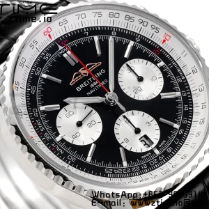 Breitling Navitimer B01 43mm SS BLS 1:1 Best Edition Quadrante nero su cinturino in pelle nera A7750 - Orologio Super Clone | 1:1 Best Version