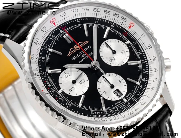 Breitling Navitimer B01 43mm SS BLS 1:1 Best Edition Quadrante nero su cinturino in pelle nera A7750 - Orologio Super Clone | 1:1 Best Version