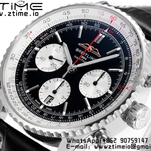 Breitling Navitimer B01 43mm SS BLS 1:1 Best Edition Quadrante nero su cinturino in pelle nera A7750 - Orologio Super Clone | 1:1 Best Version