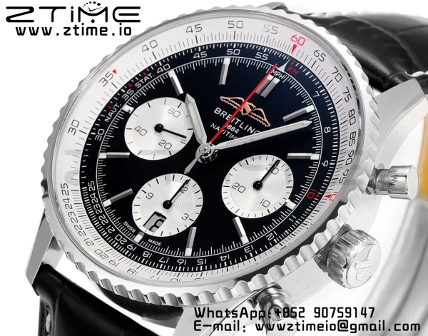 Breitling Navitimer B01 43mm SS BLS 1:1 Best Edition Quadrante nero su cinturino in pelle nera A7750 - Orologio Super Clone | 1:1 Best Version