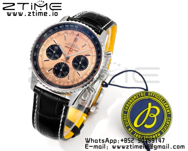 Breitling Navitimer B01 43mm SS BLS 1:1 Best Edition Quadrante marrone chiaro su cinturino in pelle nera A7750 - Orologio Super Clone | 1:1 Best Version