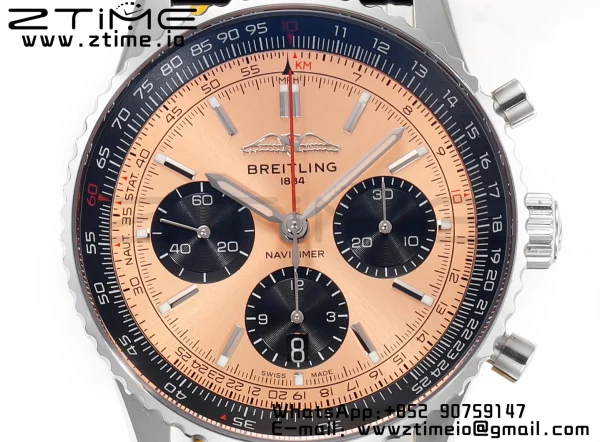 Breitling Navitimer B01 43mm SS BLS 1:1 Best Edition Quadrante marrone chiaro su cinturino in pelle nera A7750 - Orologio Super Clone | 1:1 Best Version