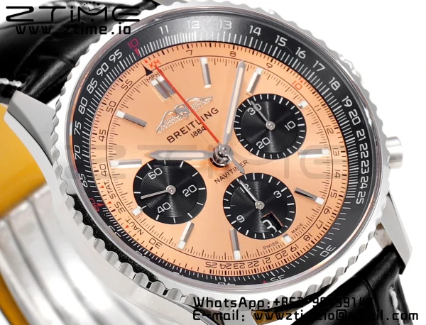 Breitling Navitimer B01 43mm SS BLS 1:1 Best Edition Quadrante marrone chiaro su cinturino in pelle nera A7750 - Orologio Super Clone | 1:1 Best Version