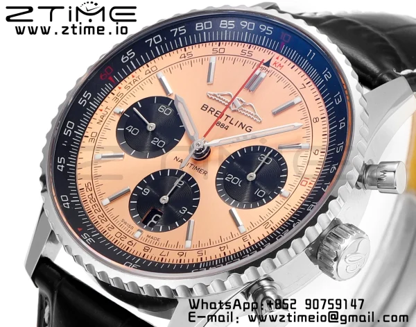 Breitling Navitimer B01 43mm SS BLS 1:1 Best Edition Quadrante marrone chiaro su cinturino in pelle nera A7750 - Orologio Super Clone | 1:1 Best Version