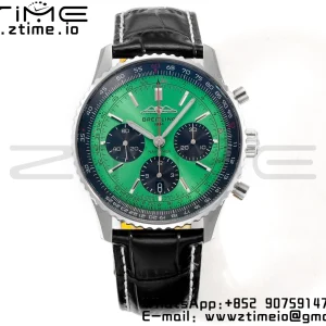 Breitling Navitimer B01 43mm SS BLS 1:1 Best Edition Green Dial on Black Leather Strap A7750 - Super Clone Watch | 1:1 Best Version