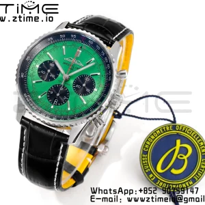 Breitling Navitimer B01 43mm SS BLS 1:1 Best Edition Green Dial on Black Leather Strap A7750 - Super Clone Watch | 1:1 Best Version