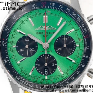 Breitling Navitimer B01 43mm SS BLS 1:1 Best Edition Green Dial on Black Leather Strap A7750 - Super Clone Watch | 1:1 Best Version