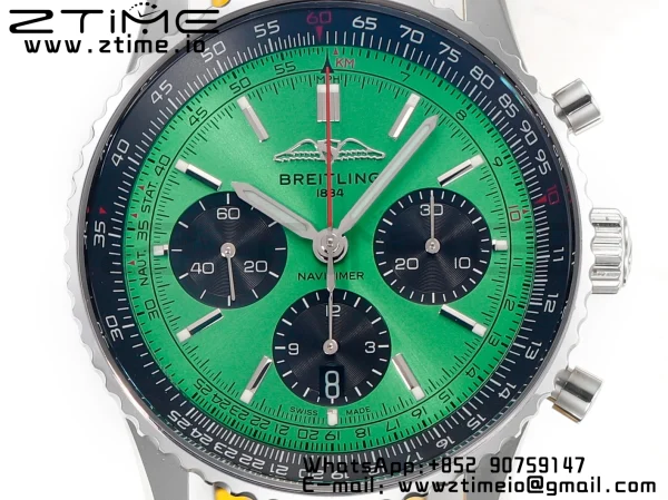 Breitling Navitimer B01 43mm SS BLS 1:1 Best Edition Green Dial on Black Leather Strap A7750 - Super Clone Watch | 1:1 Best Version
