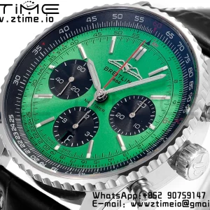 Breitling Navitimer B01 43mm SS BLS 1:1 Best Edition Green Dial on Black Leather Strap A7750 - Super Clone Watch | 1:1 Best Version