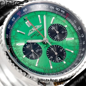 Breitling Navitimer B01 43mm SS BLS 1:1 Best Edition Green Dial on Black Leather Strap A7750 - Super Clone Watch | 1:1 Best Version