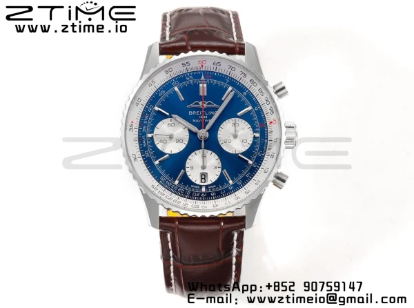 Breitling Navitimer B01 43mm SS BLS 1:1 Best Edition BlueDial on Black Leather Strap A7750 - Super Clone Watch | 1:1 Best Version