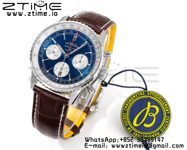 Breitling Navitimer B01 43mm SS BLS 1:1 Best Edition BlueDial on Black Leather Strap A7750 - Super Clone Watch | 1:1 Best Version