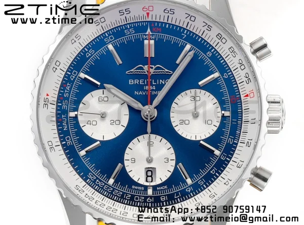 Breitling Navitimer B01 43mm SS BLS 1:1 Best Edition BlueDial on Black Leather Strap A7750 - Super Clone Watch | 1:1 Best Version