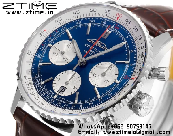 Breitling Navitimer B01 43mm SS BLS 1:1 Best Edition BlueDial on Black Leather Strap A7750 - Super Clone Watch | 1:1 Best Version