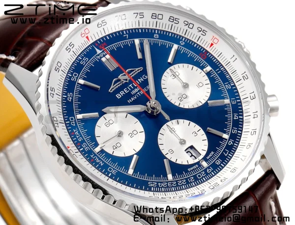 Breitling Navitimer B01 43mm SS BLS 1:1 Best Edition BlueDial on Black Leather Strap A7750 - Super Clone Watch | 1:1 Best Version