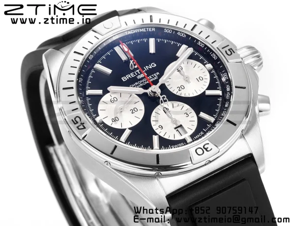 Breitling Chronomat B01 AB0134101B1A1 42mm SS BLS 1:1 Best Edition Black Dial on Black Rubber Strap A7750 - Super Clone Watch | 1:1 Best Version