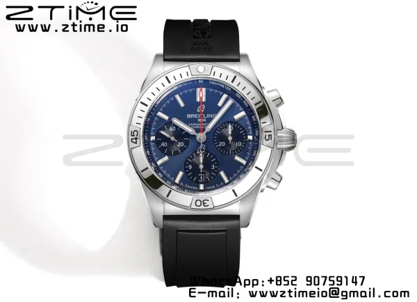 Breitling Chronomat B01 AB0134101C1A1 42mm SS BLS 1:1 Best Edition Blue Dial on Black Rubber Strap A7750 - Super Clone Watch | 1:1 Best Version