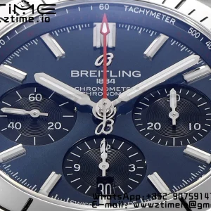 Breitling Chronomat B01 AB0134101C1A1 42mm SS BLS 1:1 Best Edition Blue Dial on Black Rubber Strap A7750 - Super Clone Watch | 1:1 Best Version