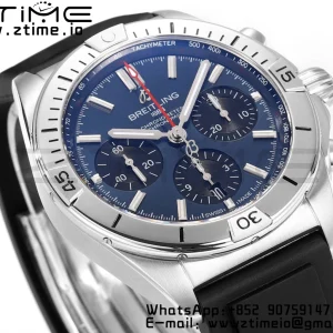 Breitling Chronomat B01 AB0134101C1A1 42mm SS BLS 1:1 Best Edition Blue Dial on Black Rubber Strap A7750 - Super Clone Watch | 1:1 Best Version