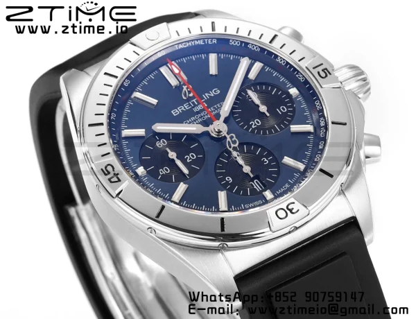 Breitling Chronomat B01 AB0134101C1A1 42mm SS BLS 1:1 Best Edition Blue Dial on Black Rubber Strap A7750 - Super Clone Watch | 1:1 Best Version