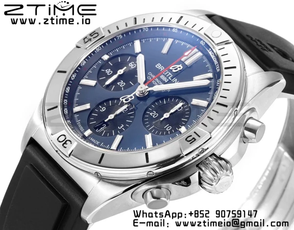 Breitling Chronomat B01 AB0134101C1A1 42mm SS BLS 1:1 Best Edition Blue Dial on Black Rubber Strap A7750 - Super Clone Watch | 1:1 Best Version
