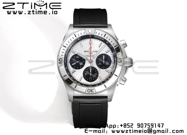 Breitling Chronomat B01 AB0134101G1S1 42mm SS BLS 1:1 Best Edition Silvery Dial on Black Rubber Strap A7750 - Super Clone Watch | 1:1 Best Version