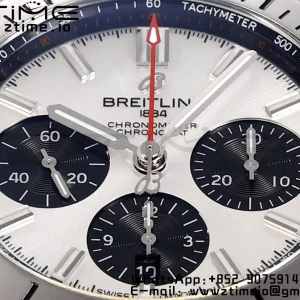 Breitling Chronomat B01 AB0134101G1S1 42mm SS BLS 1:1 Best Edition Silvery Dial on Black Rubber Strap A7750 - Super Clone Watch | 1:1 Best Version
