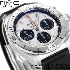 Breitling Chronomat B01 AB0134101G1S1 42mm SS BLS 1:1 Best Edition Silvery Dial on Black Rubber Strap A7750 - Super Clone Watch | 1:1 Best Version