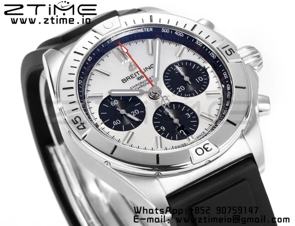 Breitling Chronomat B01 AB0134101G1S1 42mm SS BLS 1:1 Best Edition Silvery Dial on Black Rubber Strap A7750 - Super Clone Watch | 1:1 Best Version