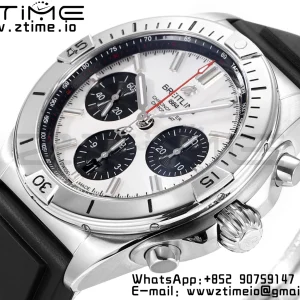 Breitling Chronomat B01 AB0134101G1S1 42mm SS BLS 1:1 Best Edition Silvery Dial on Black Rubber Strap A7750 - Super Clone Watch | 1:1 Best Version